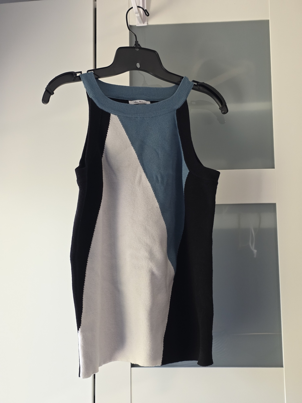 Colorblock Ribbed Knit Tank Top - Blue, White & Black